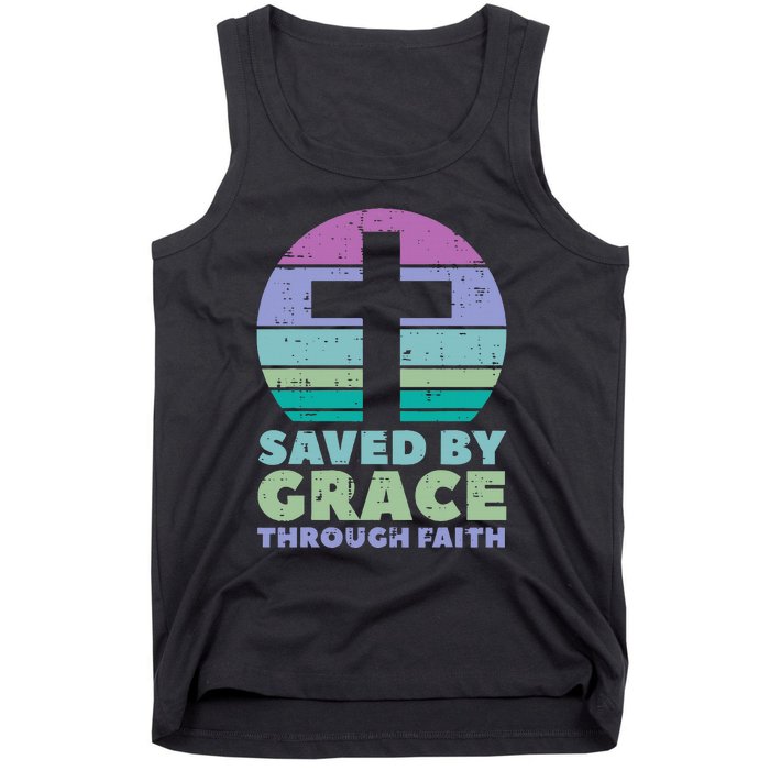 Cross Saved By Grace God Jesus Christian Tank Top