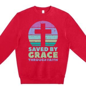 Cross Saved By Grace God Jesus Christian Premium Crewneck Sweatshirt