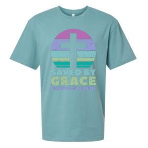 Cross Saved By Grace God Jesus Christian Sueded Cloud Jersey T-Shirt