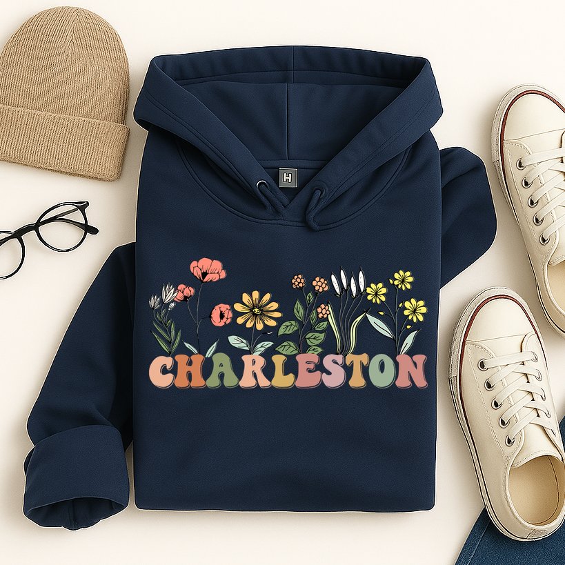Charleston SC Bachelorette Vintage 70s Retro Wildflowers Hoodie