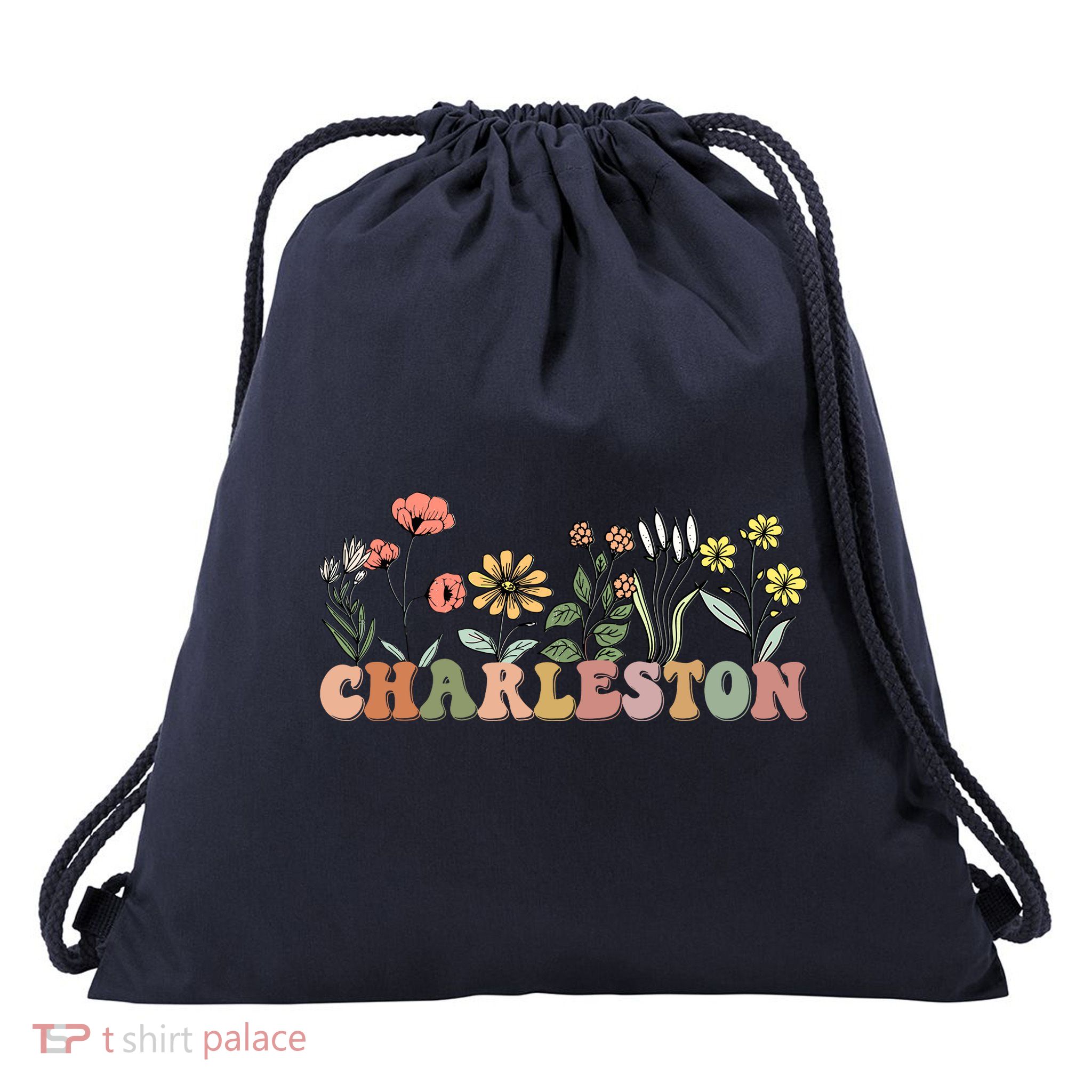 Charleston SC Bachelorette Vintage 70s Retro Wildflowers Drawstring Bag