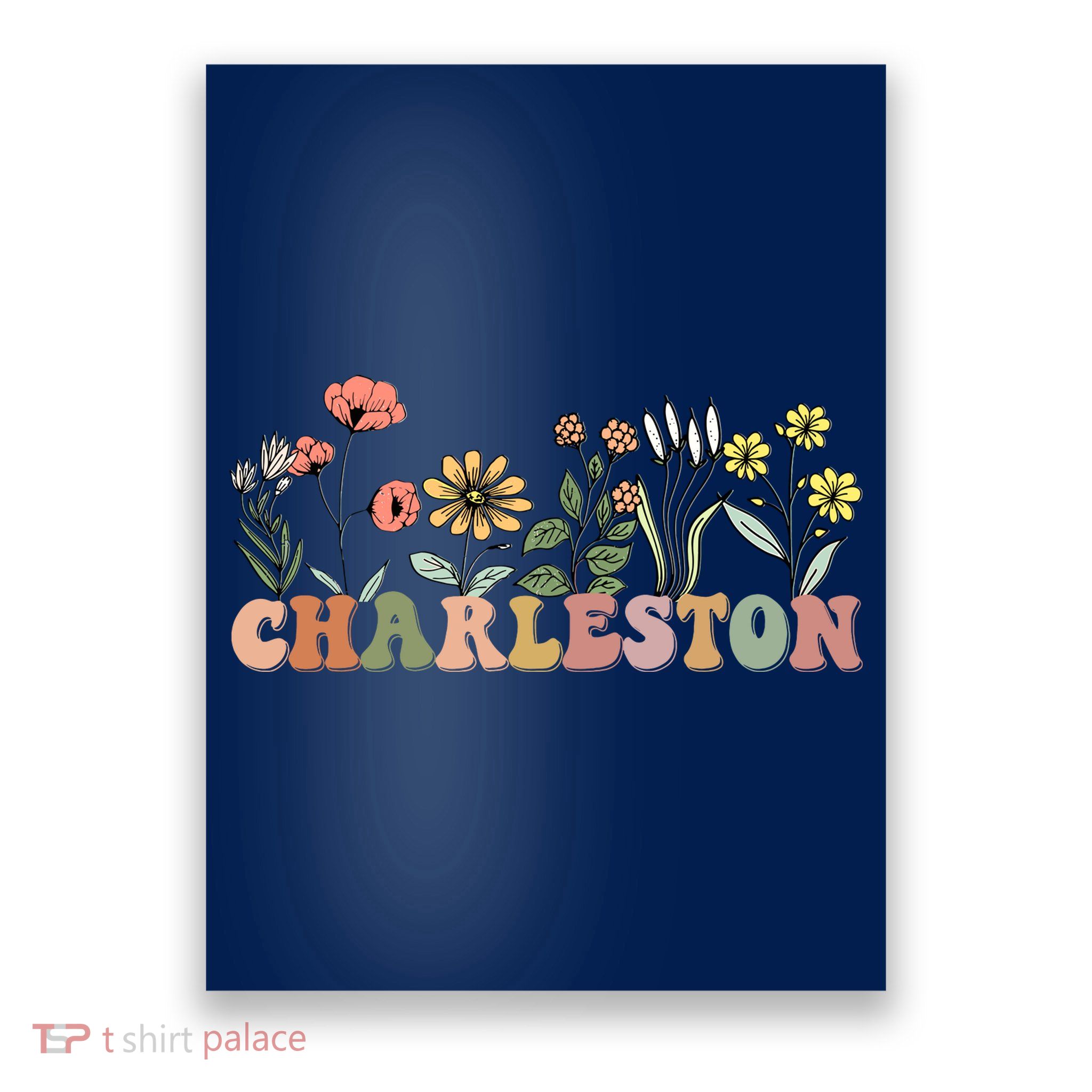 Charleston SC Bachelorette Vintage 70s Retro Wildflowers Poster