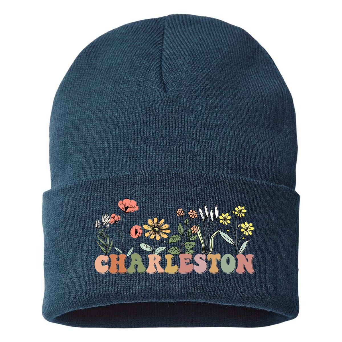 Charleston SC Bachelorette Vintage 70s Retro Wildflowers Sustainable Knit Beanie
