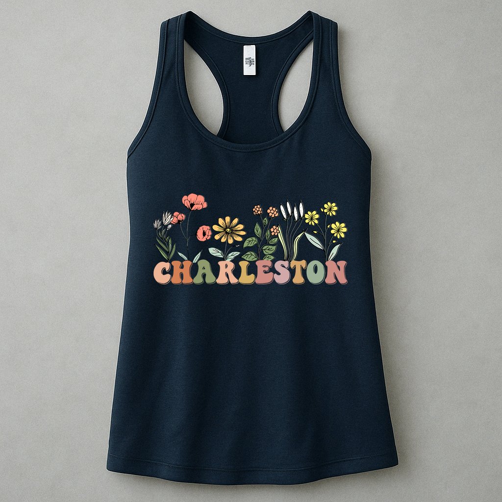 Charleston SC Bachelorette Vintage 70s Retro Wildflowers Womens Tank Top