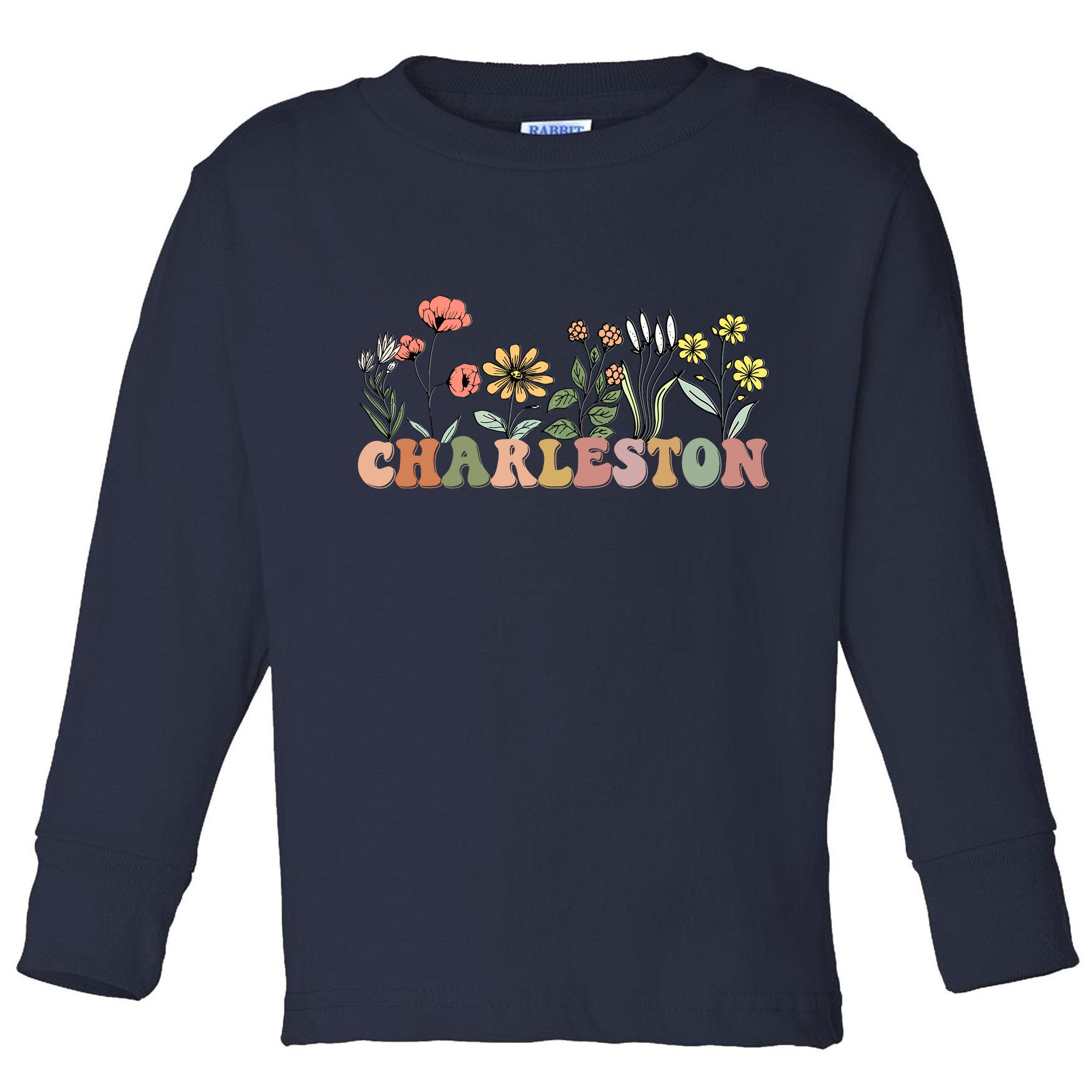 Charleston SC Bachelorette Vintage 70s Retro Wildflowers Toddler Long Sleeve Shirt