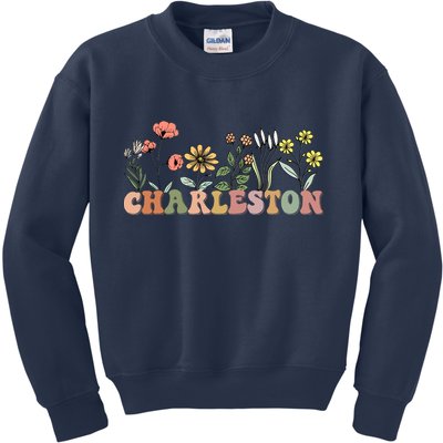 Charleston SC Bachelorette Vintage 70s Retro Wildflowers Kids Sweatshirt