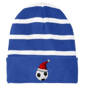 Christmas Soccer Ball Santa Hat Funny Sport Xmas Boys Great Gift Striped Beanie with Solid Band