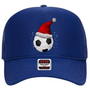 Christmas Soccer Ball Santa Hat Funny Sport Xmas Boys Great Gift High Crown Mesh Back Trucker Hat