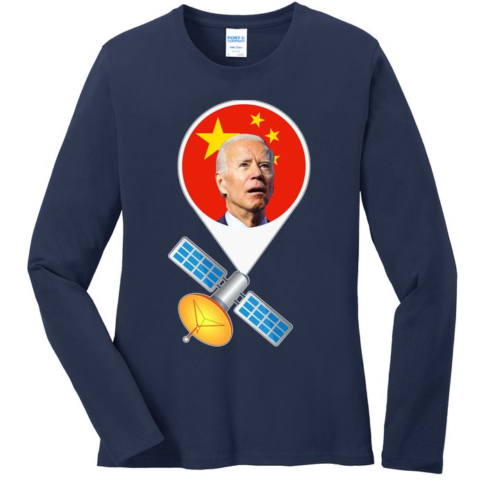 Chinese Satellite Balloon Joe Biden Ladies Long Sleeve Shirt