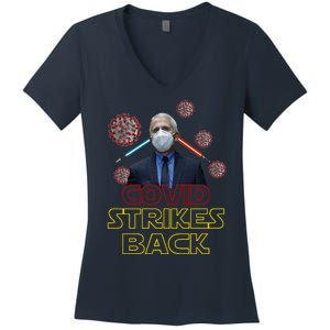 Covid Strikes Back Dr Fauci Funny Women's V-Neck T-Shirt