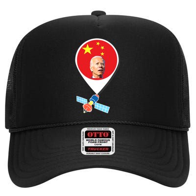 Chinese Spy Balloon Funny Surveillance Joe Biden China Flag High Crown Mesh Back Trucker Hat