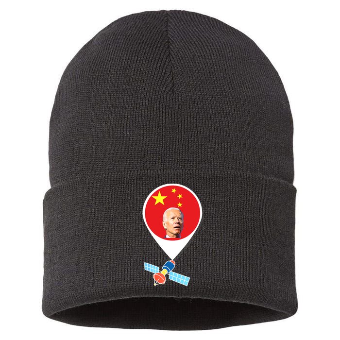 Chinese Spy Balloon Funny Surveillance Joe Biden China Flag Sustainable Knit Beanie