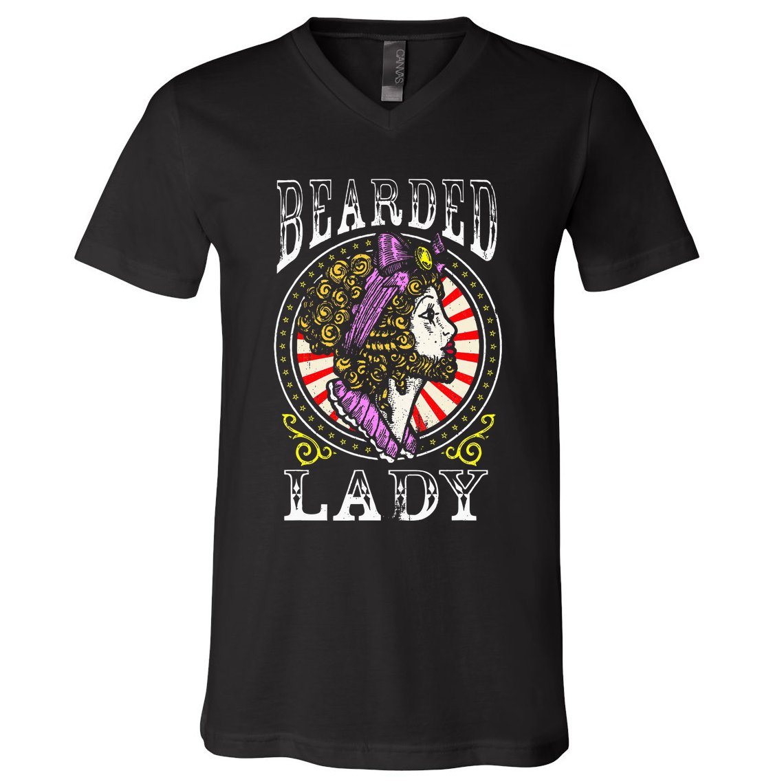 Circus Staff Bearded Lady Costume Vintage Carnival V-Neck T-Shirt