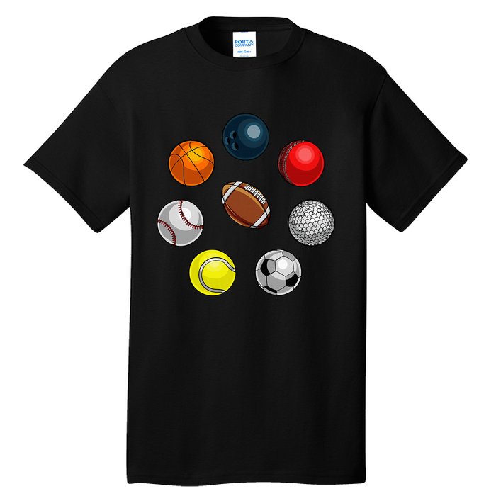 Cartoon Sports Balls Design Tall T-Shirt