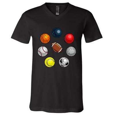 Cartoon Sports Balls Design V-Neck T-Shirt