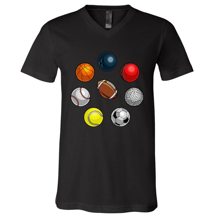 Cartoon Sports Balls Design V-Neck T-Shirt