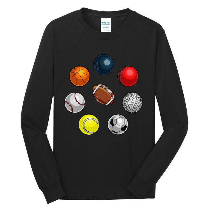 Cartoon Sports Balls Design Tall Long Sleeve T-Shirt