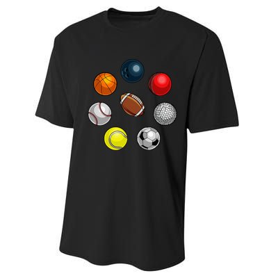 Cartoon Sports Balls Design Performance Sprint T-Shirt