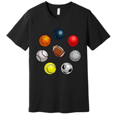 Cartoon Sports Balls Design Premium T-Shirt