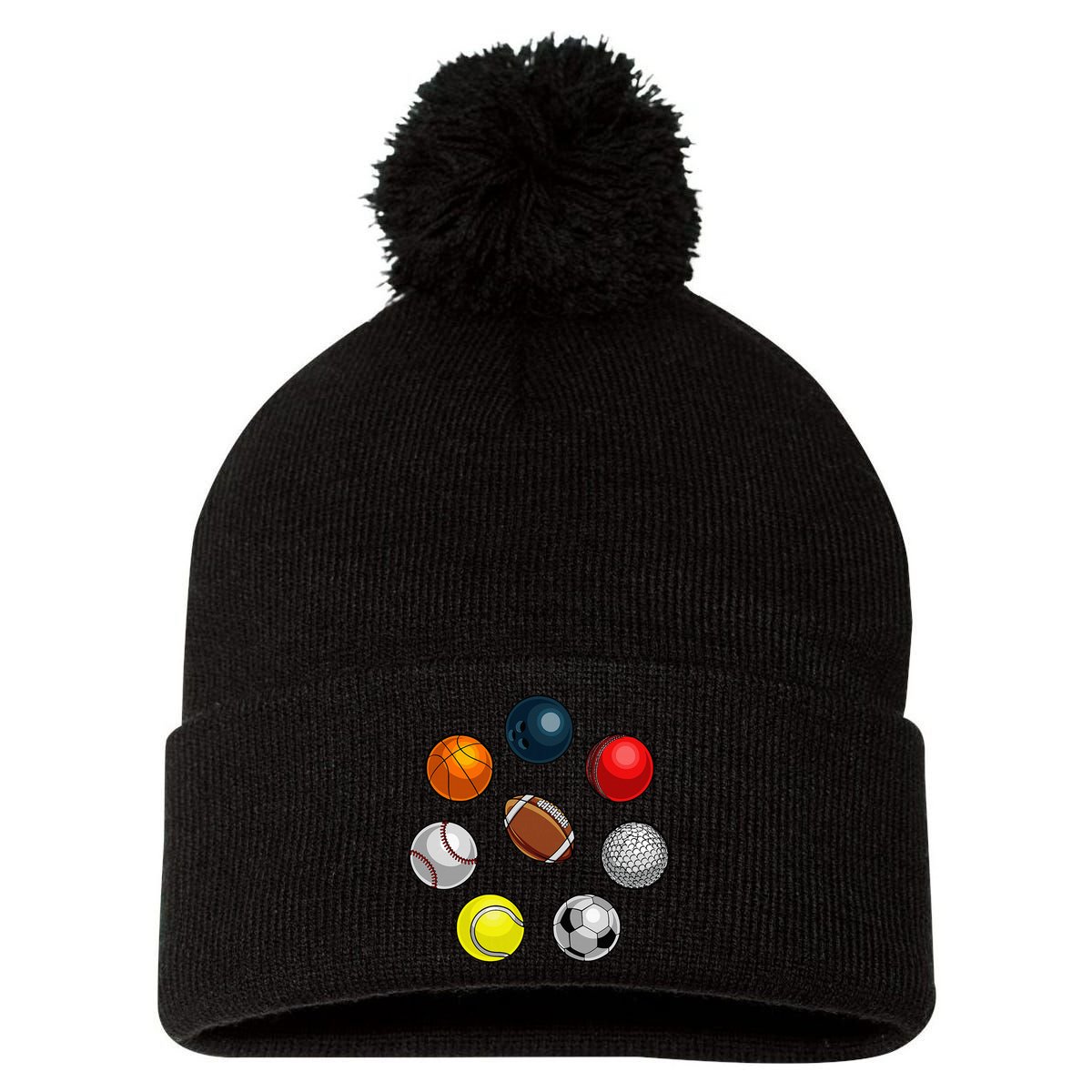 Cartoon Sports Balls Design Pom Pom 12in Knit Beanie