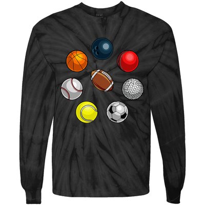 Cartoon Sports Balls Design Tie-Dye Long Sleeve Shirt