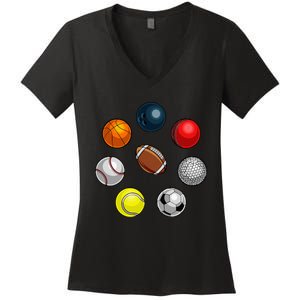 Cartoon Sports Balls Design Women's V-Neck T-Shirt