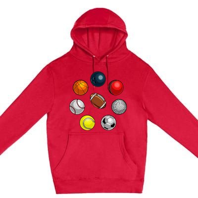 Cartoon Sports Balls Design Premium Pullover Hoodie