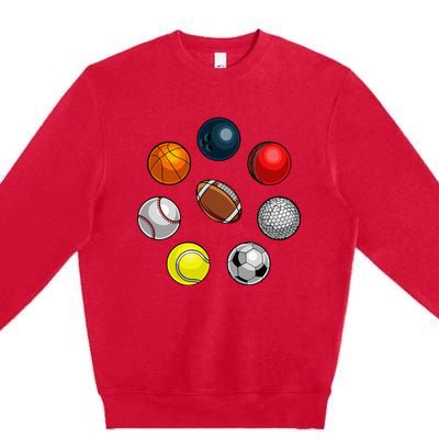 Cartoon Sports Balls Design Premium Crewneck Sweatshirt