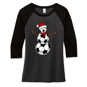 Christmas Soccer Balls Santa Snowman Women's Tri-Blend 3/4-Sleeve Raglan Shirt