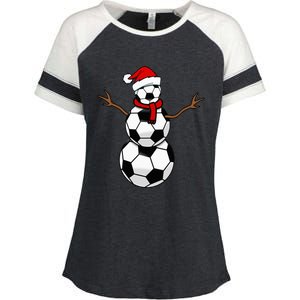 Christmas Soccer Balls Santa Snowman Enza Ladies Jersey Colorblock Tee