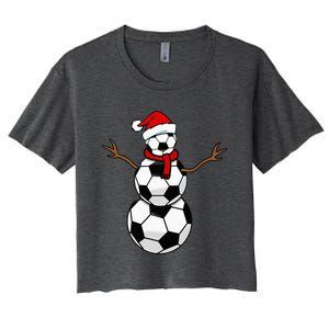 Christmas Soccer Balls Santa Snowman Women's Crop Top Tee