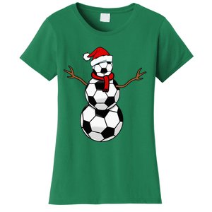 Christmas Soccer Balls Santa Snowman Women's T-Shirt