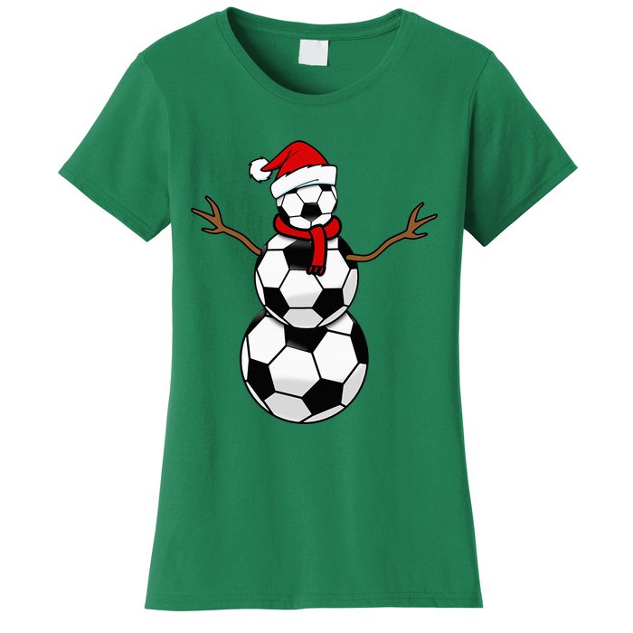 Christmas Soccer Balls Santa Snowman Women's T-Shirt