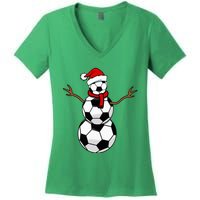 Christmas Soccer Balls Santa Snowman Women's V-Neck T-Shirt