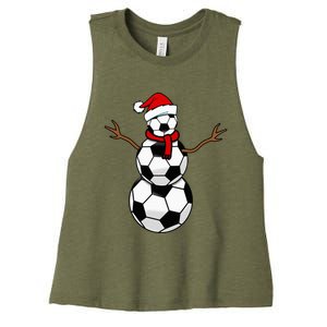 Christmas Soccer Balls Santa Snowman Women's Racerback Cropped Tank