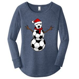 Christmas Soccer Balls Santa Snowman Women's Perfect Tri Tunic Long Sleeve Shirt