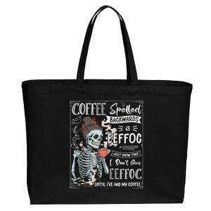 Coffee Spelled Backwards Is Eeffoc Skeleton Ing Coffee Gift Cotton Canvas Jumbo Tote