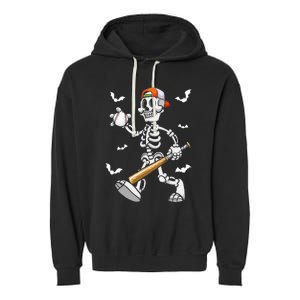 Cool Skeleton Baseball Lover Halloween Baseball Player Garment-Dyed Fleece Hoodie