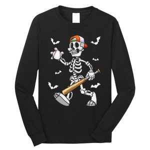 Cool Skeleton Baseball Lover Halloween Baseball Player Long Sleeve Shirt