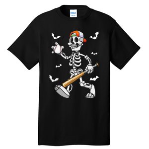 Cool Skeleton Baseball Lover Halloween Baseball Player Tall T-Shirt