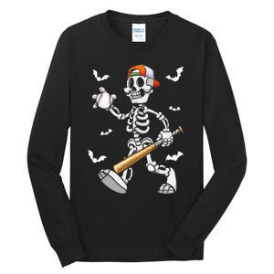 Cool Skeleton Baseball Lover Halloween Baseball Player Tall Long Sleeve T-Shirt