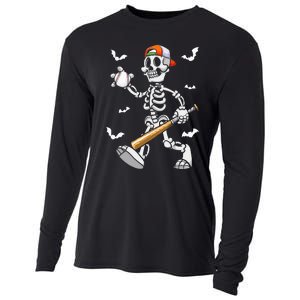 Cool Skeleton Baseball Lover Halloween Baseball Player Cooling Performance Long Sleeve Crew