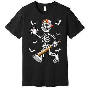 Cool Skeleton Baseball Lover Halloween Baseball Player Premium T-Shirt