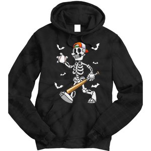 Cool Skeleton Baseball Lover Halloween Baseball Player Tie Dye Hoodie