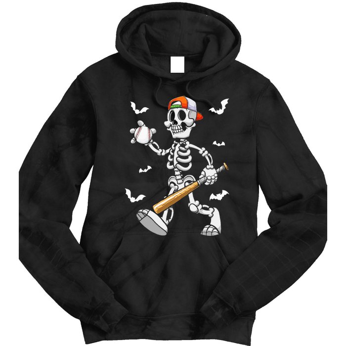 Cool Skeleton Baseball Lover Halloween Baseball Player Tie Dye Hoodie