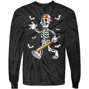 Cool Skeleton Baseball Lover Halloween Baseball Player Tie-Dye Long Sleeve Shirt