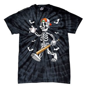 Cool Skeleton Baseball Lover Halloween Baseball Player Tie-Dye T-Shirt