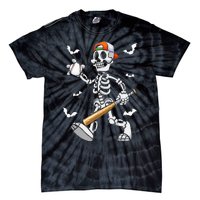 Cool Skeleton Baseball Lover Halloween Baseball Player Tie-Dye T-Shirt