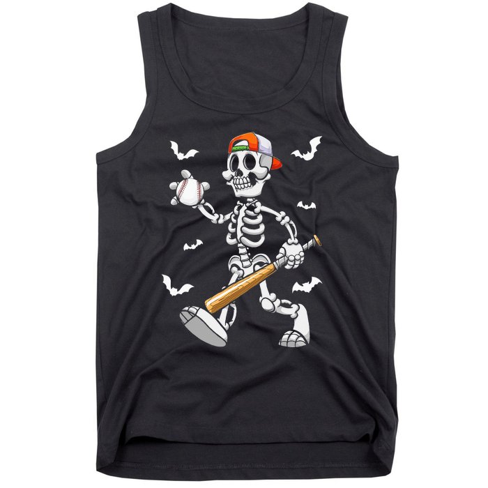 Cool Skeleton Baseball Lover Halloween Baseball Player Tank Top