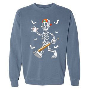 Cool Skeleton Baseball Lover Halloween Baseball Player Garment-Dyed Sweatshirt